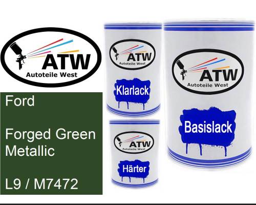 Ford, Forged Green Metallic, L9 / M7472: 500ml Lackdose + 500ml Klarlack + 250ml Härter - Set, von ATW Autoteile West.